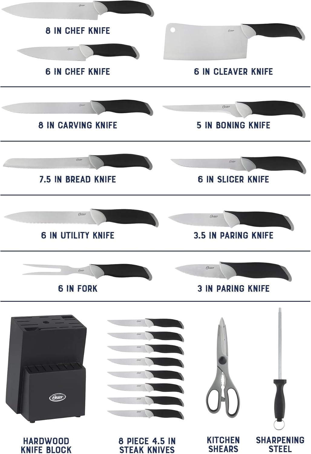 image:imageOster Lindbergh 14 Piece Cutlery Set RedBlack Block and Handle