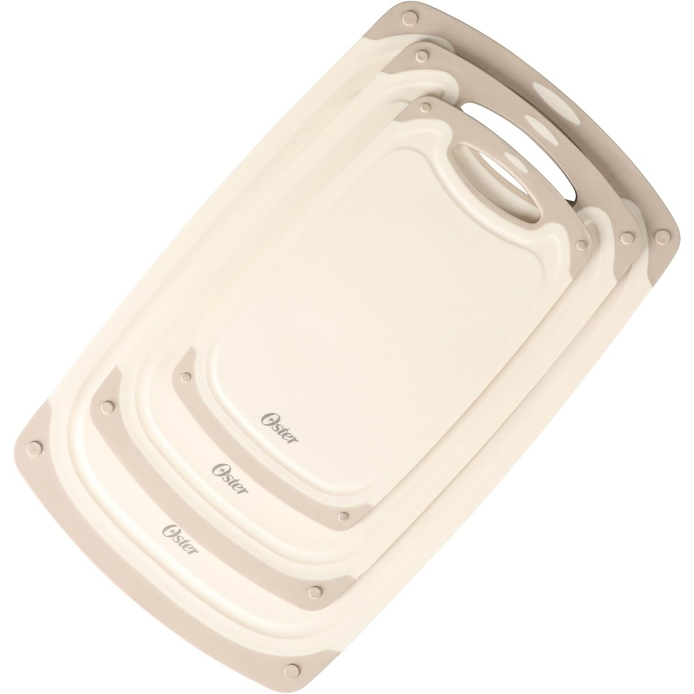 image:imageOster Bexhill 3Piece Cutting Board Set 98 13 amp 16 Plastic Chopping Boards with NonSlip Edges Nesting Design Dishwasher Safe