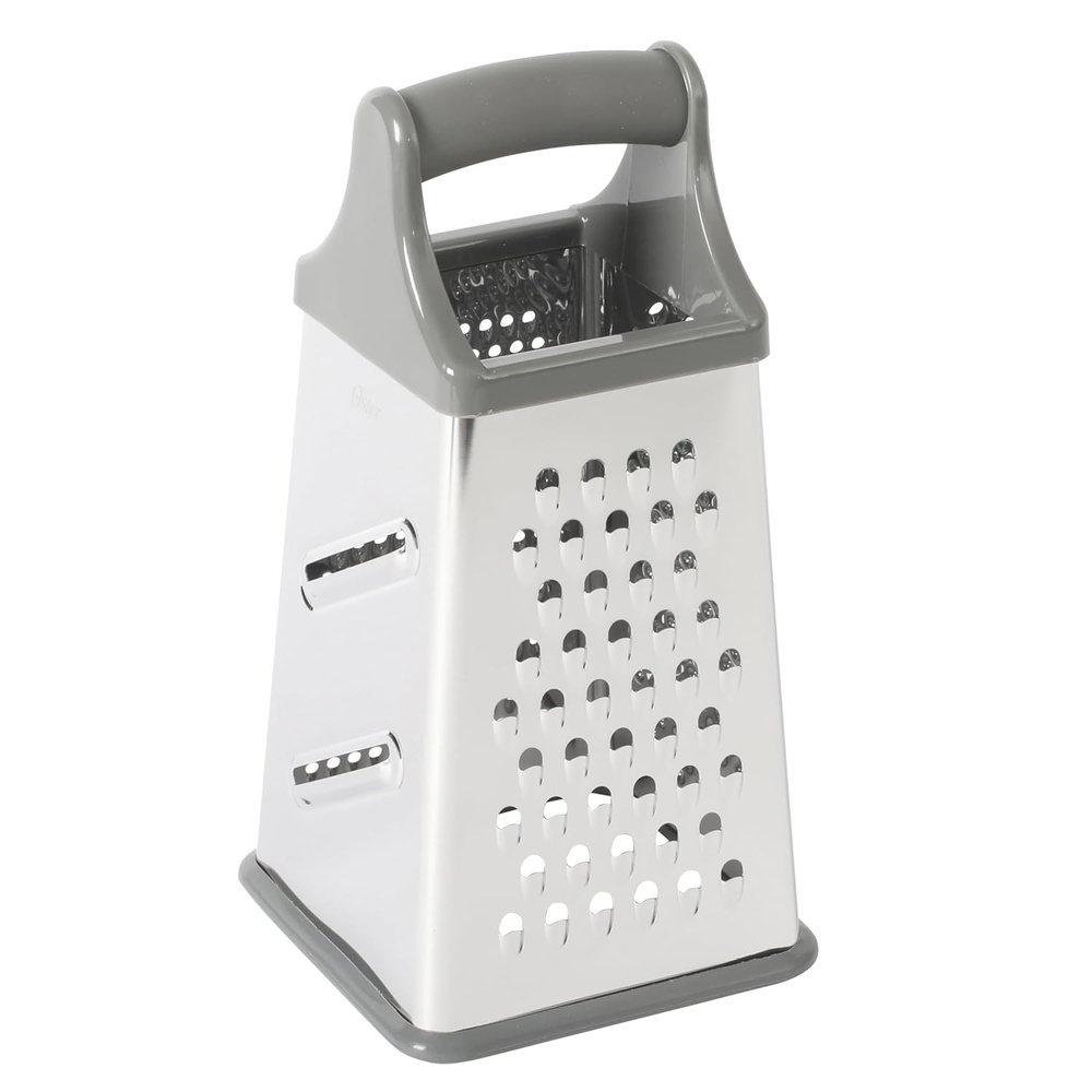 image:imageOster Bluemarine 9Inch 4Sided Box Grater Stainless Steel Cheese and Vegetable Grater Kitchen Tool for Shredding Slicing Grating BlueGrey HandleSilver