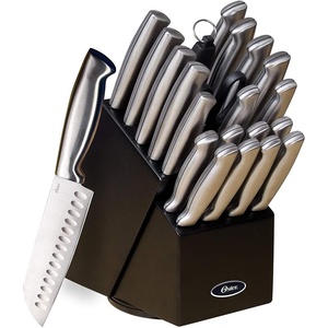 image:imageOster Baldwyn 14 Piece Stainless Steel Cutting Kitchen Knife Cutlery Set with Swivel Block Holder and Knife Sharpener Brushed SatinBrushed Satin Baldwyn 22pc