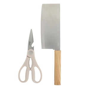 image:imageOster Evansville 14 Piece Stainless Steel Cutting Kitchen Knife Cutlery Set with Wooden Block Holder and Knife Sharpener TurquoiseOlive Wood 2pc CleaverShears