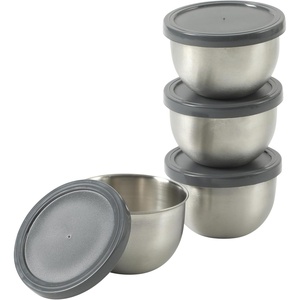 image:imageOster Kempsville 4Piece Stainless Steel Mini Bowls with Gray Lids  3 Inch Prep and Storage Containers Snack and Dipping Bowls