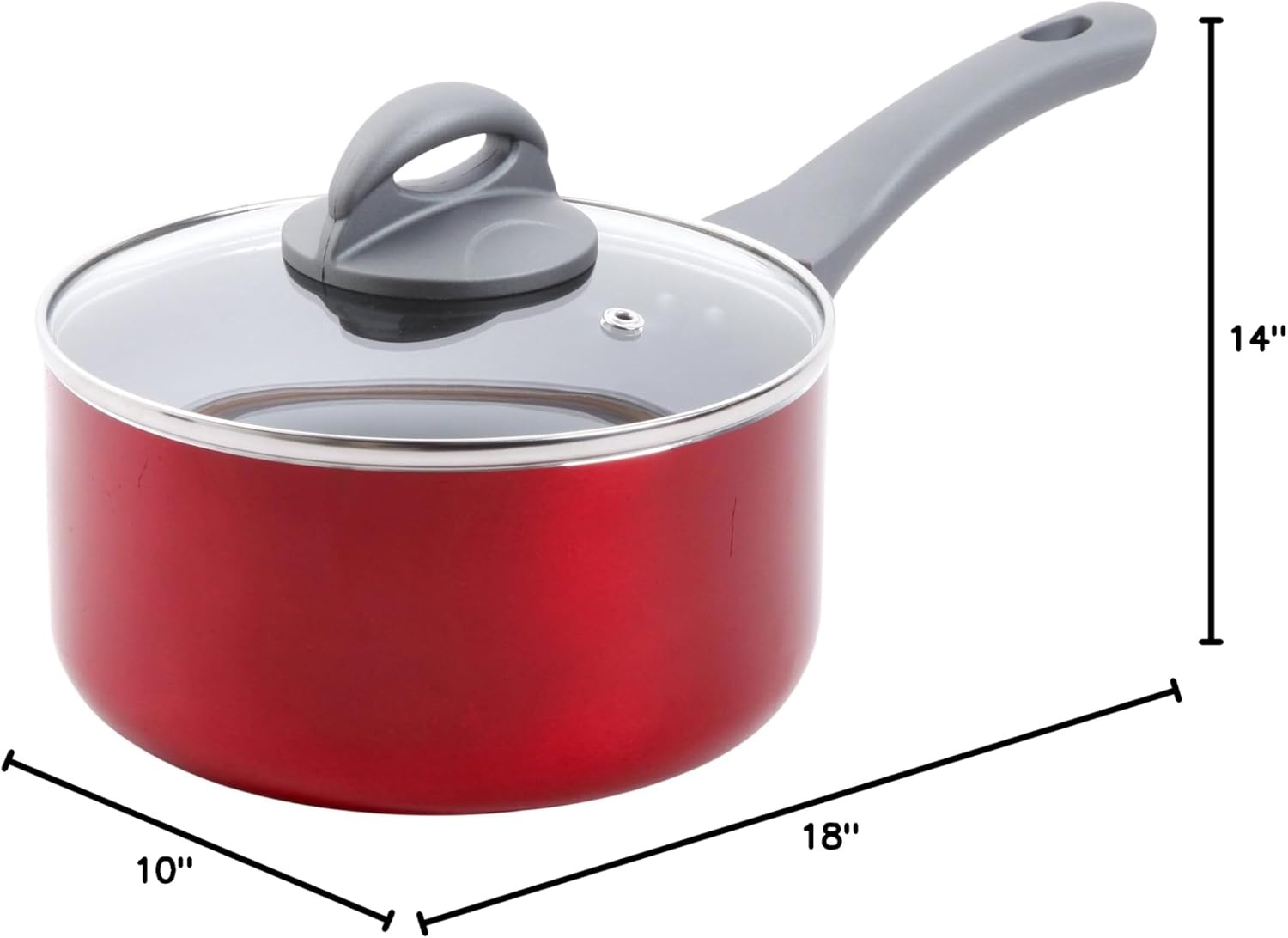 image:imageOster 6298002 Herscher 25 Quart NonStick Aluminum Sauce Pan with Lid Translucent Red