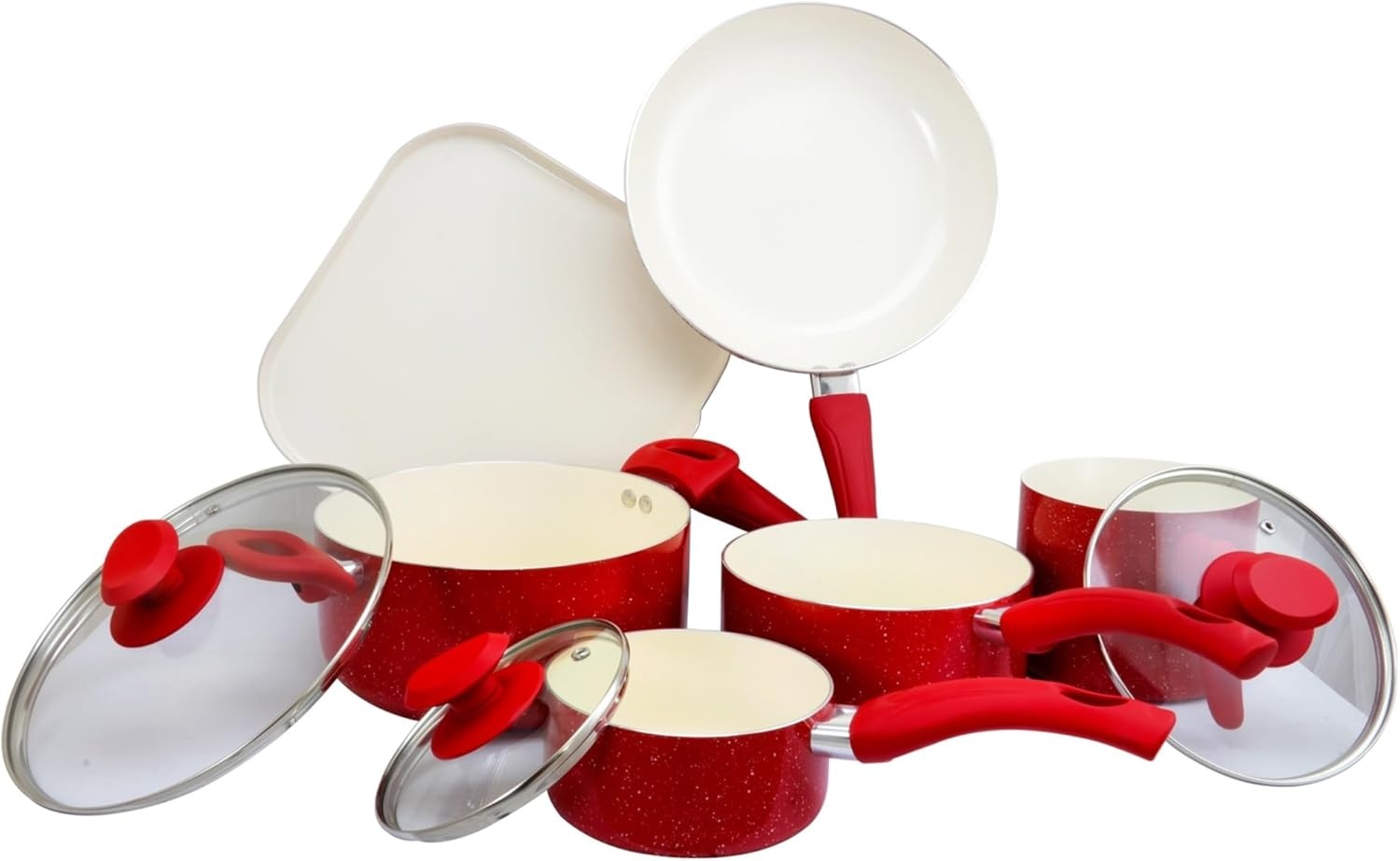 image:imageOster Cocina San Jacinto 9 Piece Cookware Set Red SpeckleRed