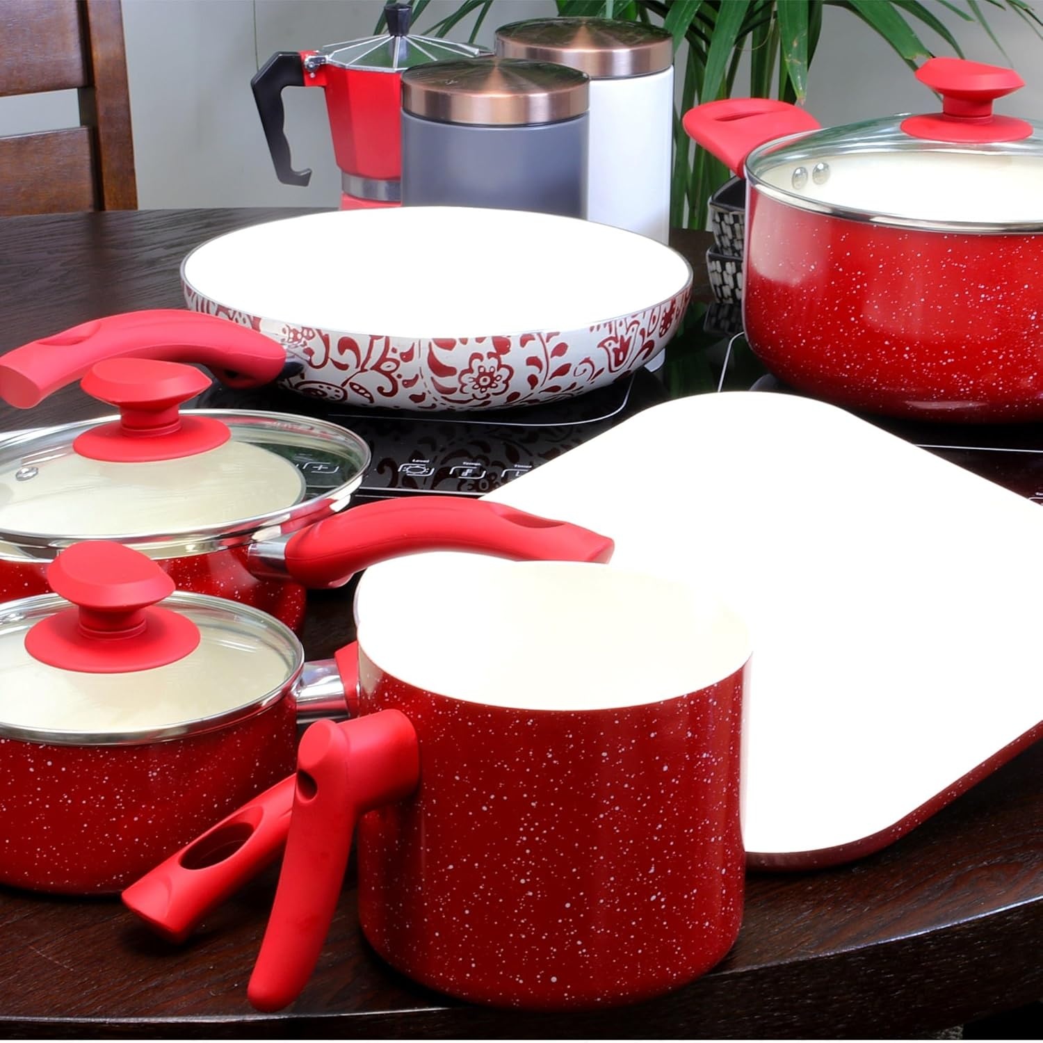 image:imageOster Cocina San Jacinto 9 Piece Cookware Set Red SpeckleRed