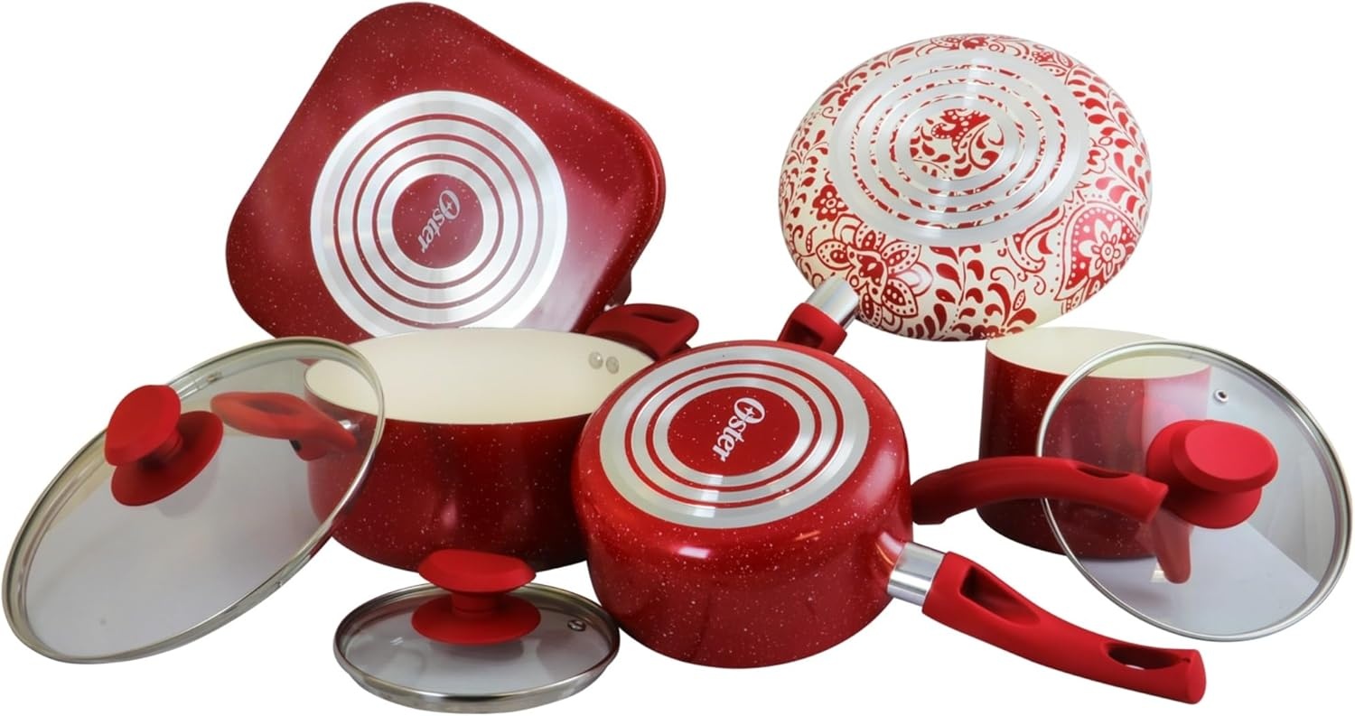 image:imageOster Cocina San Jacinto 9 Piece Cookware Set Red SpeckleRed