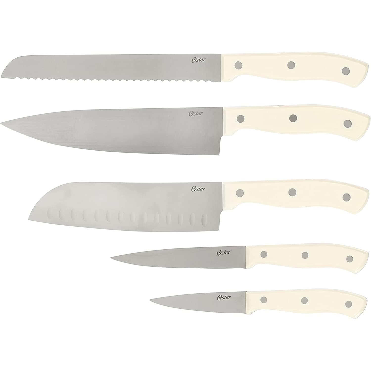 image:imageOster Ginley 18 Piece High Carbon Stainless Steel Cutlery Kitchen Knife Block Set wABS Triple Riveted Forged Handle Wood Block Black Cuchillos Para CocinaLinen White Evansville