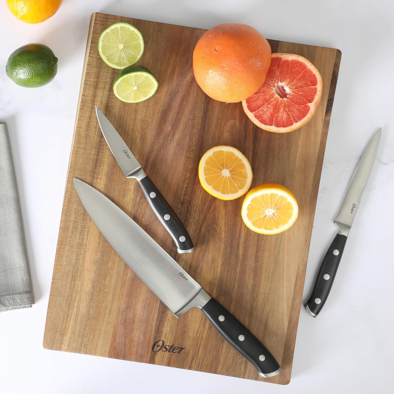 image:imageOster Ginley 18 Piece High Carbon Stainless Steel Cutlery Kitchen Knife Block Set wABS Triple Riveted Forged Handle Wood Block Black Cuchillos Para CocinaGinley 3pc Black