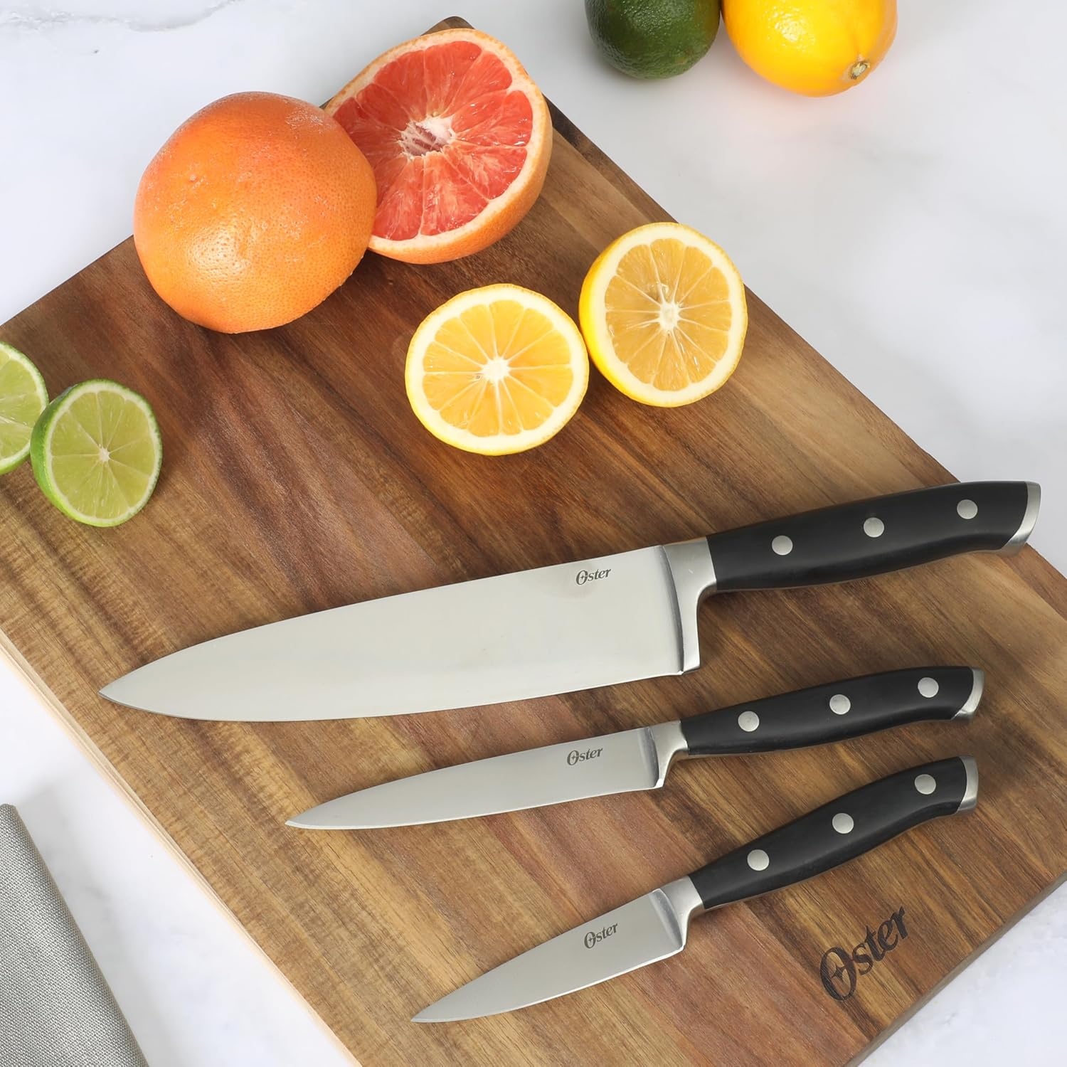 image:imageOster Ginley 18 Piece High Carbon Stainless Steel Cutlery Kitchen Knife Block Set wABS Triple Riveted Forged Handle Wood Block Black Cuchillos Para CocinaGinley 3pc Black