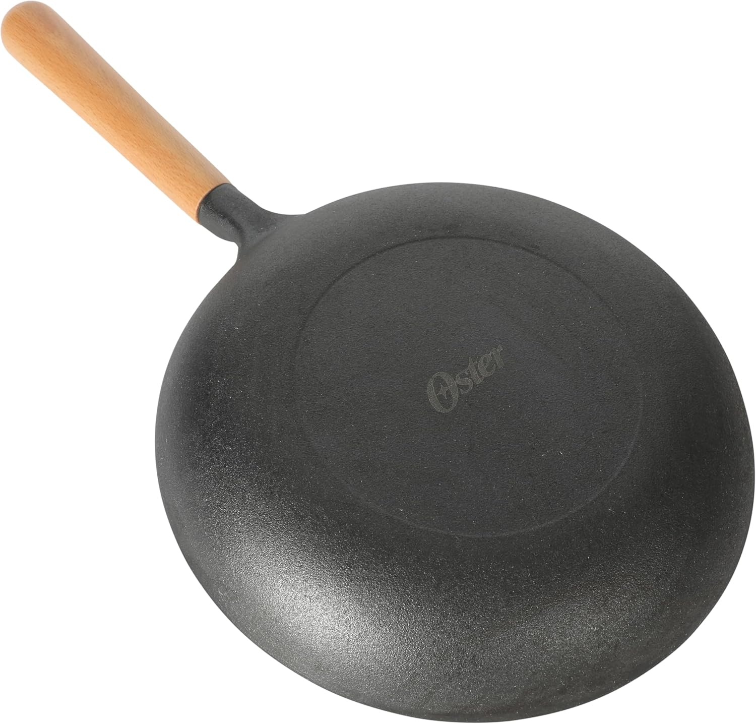 image:imageOster Platinum Flintfield 95 Inch PreSeasoned Cast Iron Skillet with Wood Handle Natural Nonstick Lightweight Cast Iron Frying Pan for Searing Sauting amp Everyday Cooking
