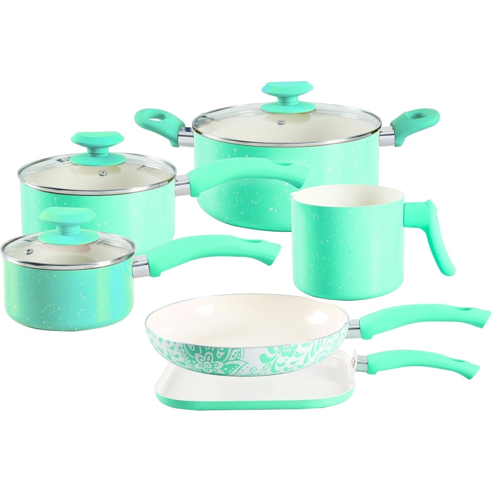 image:imageOster Cocina San Jacinto 9 Piece Cookware Set Red SpeckleTurquoise