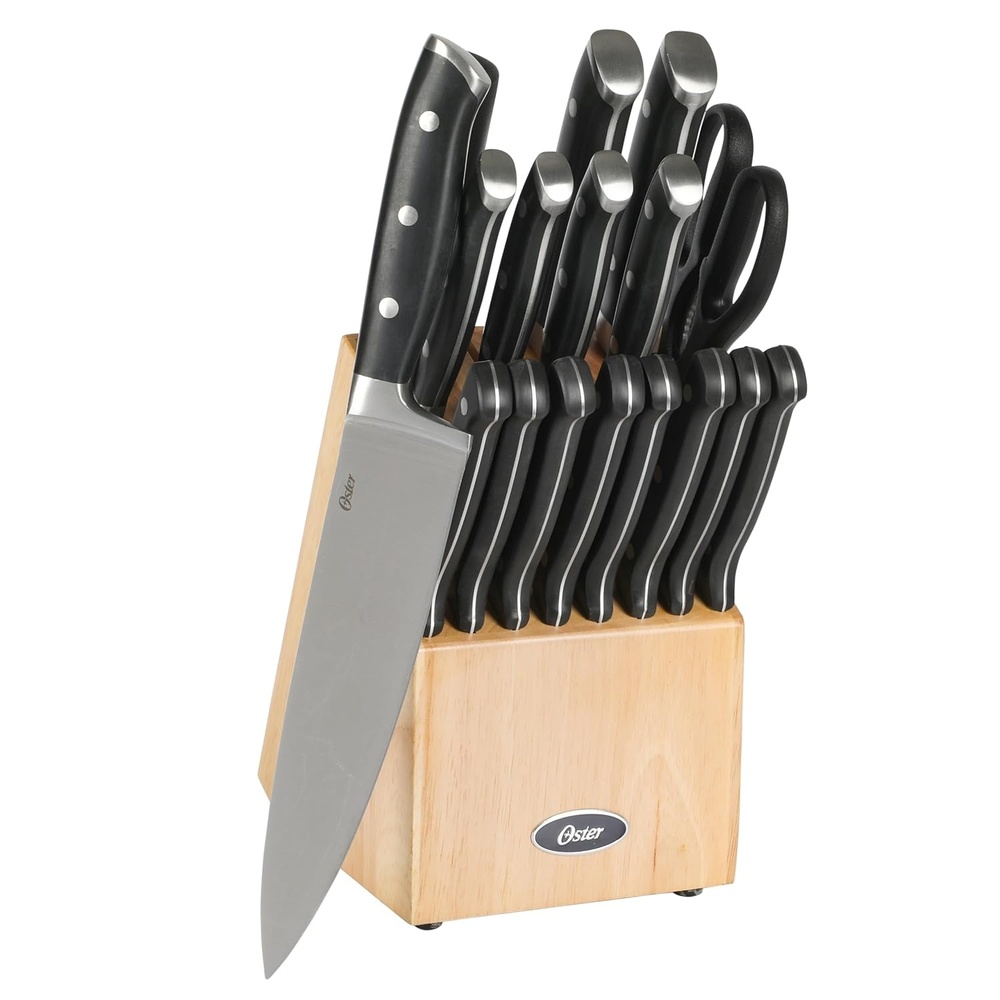image:imageOster Ginley 18 Piece High Carbon Stainless Steel Cutlery Kitchen Knife Block Set wABS Triple Riveted Forged Handle Wood Block Black Cuchillos Para CocinaBlack Ginley