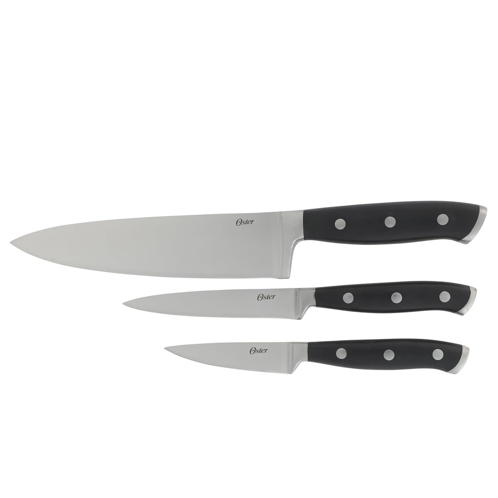 image:imageOster Ginley 18 Piece High Carbon Stainless Steel Cutlery Kitchen Knife Block Set wABS Triple Riveted Forged Handle Wood Block Black Cuchillos Para CocinaGinley 3pc Black