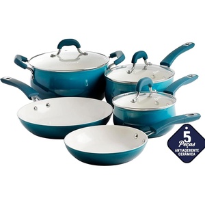 image:imageOster Corbett 8 pc Gradient Teal Forged Aluminum Cookware Set With Ceramic Nonstick  Induction Base  Soft Touch Bakelite Handle and Tempered Glass Lids