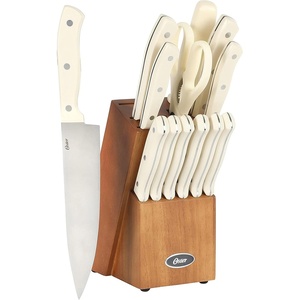 image:imageOster Ginley 18 Piece High Carbon Stainless Steel Cutlery Kitchen Knife Block Set wABS Triple Riveted Forged Handle Wood Block  Black  Cuchillos Para CocinaLinen White  Evansville